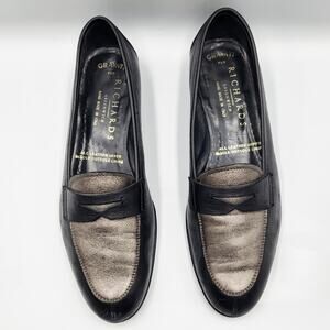 Vtg Gravati per Richards Greenwich Black Pewter Leather Loafer Made in Italy 7.5